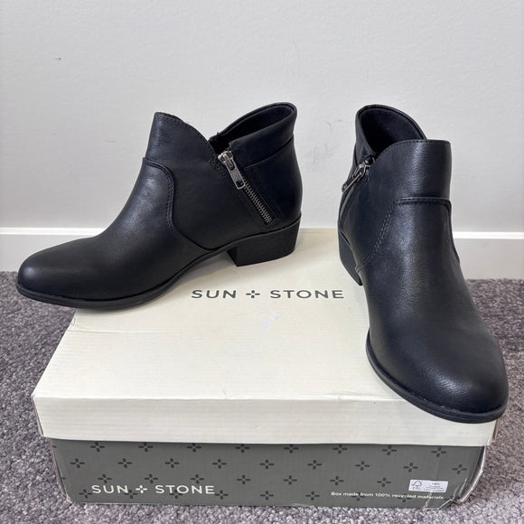 Sun + Stone Women's 7.5 Black Adelinee Double Zip Ankle Booties / Boots NIB