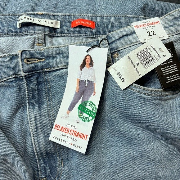 Celebrity Pink Plus Size High-Rise Straight-Leg Distressed Ankle Jeans NWT