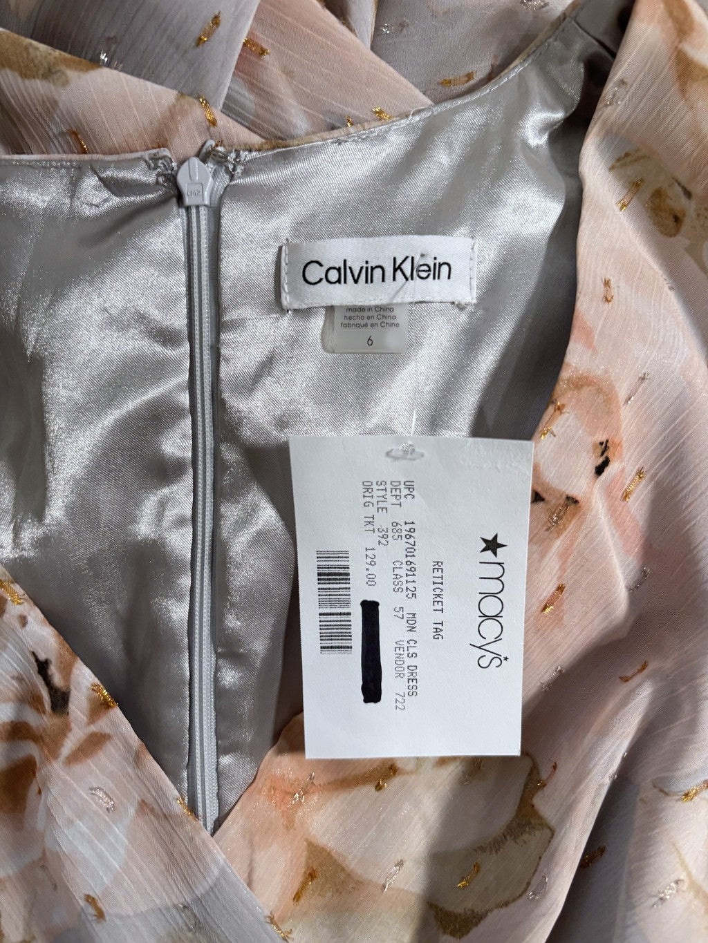 Calvin Klein Size 6 Floral Print Chiffon Ruffle Maxi Dress Formal Dress NWT