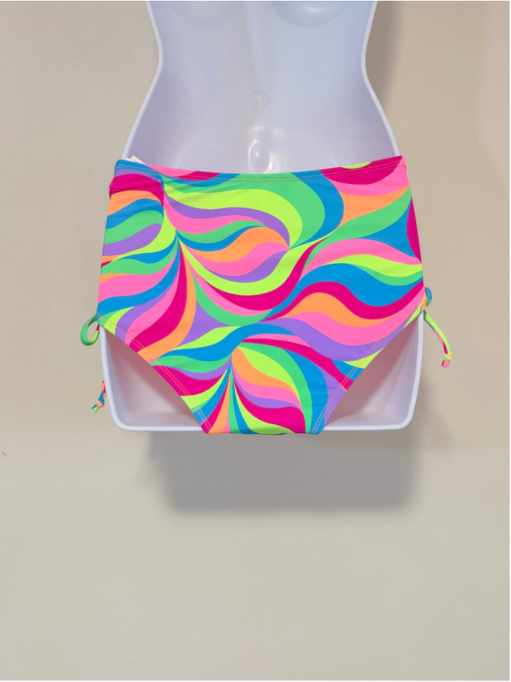 Salt + Cove Size XS Neon Swirl Side-Lace-Up High Waist Bikini Bottom NWT