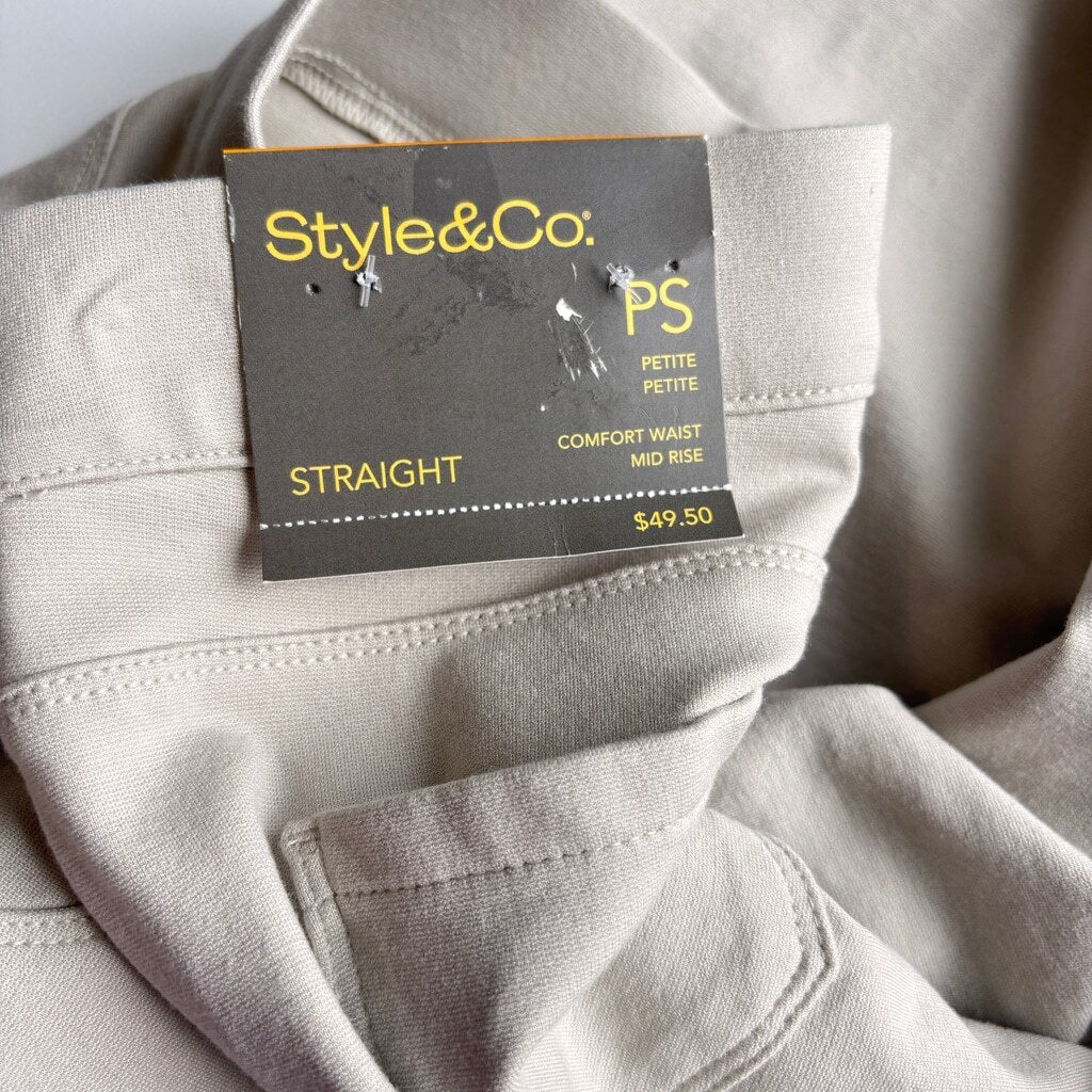 Style & Co. Women's Petite Small Beige Mid Rise Pull On Straight Ponte Pants NWT