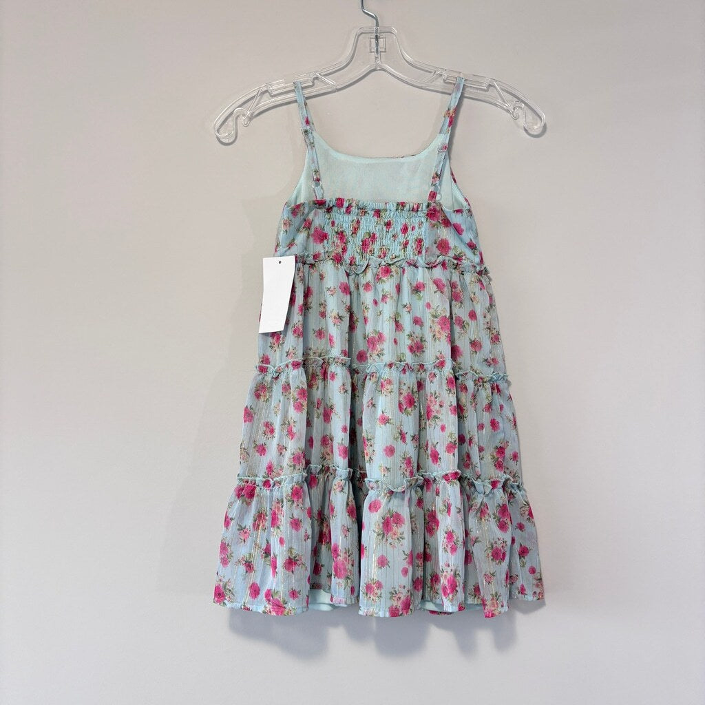 Rare Editions Girls Size 6 Blue Chiffon Floral Dress w/ Gold Detailing NWT