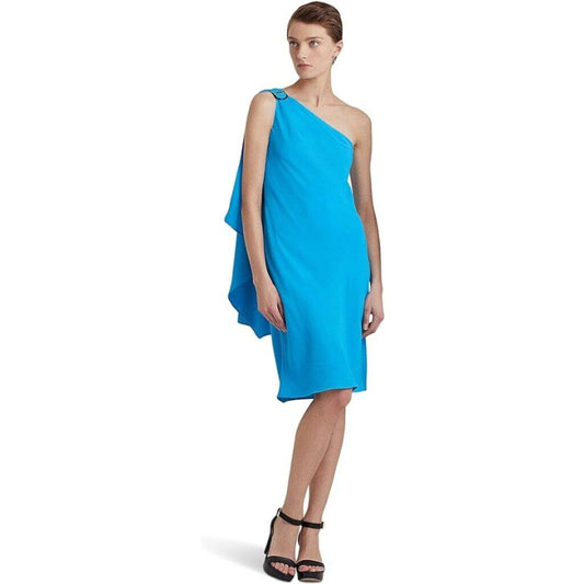 Ralph Lauren Women's Size 16 Blue Georgette One-Shoulder Cocktail Dress NWT