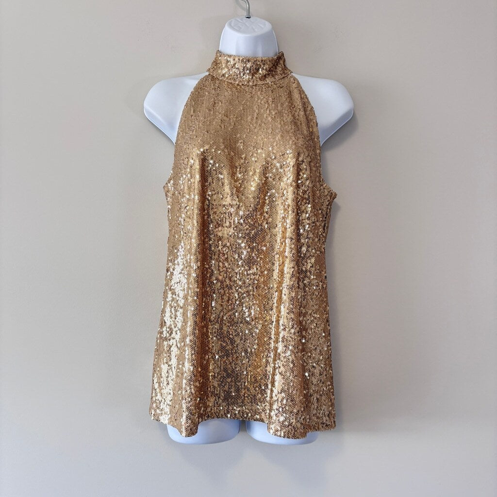 INC International Concepts Women's Medium Party Gold Sequin Halter Top NWT