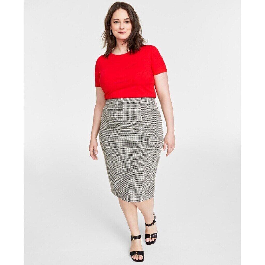 ON 34TH Plus Size Black & White Houndstooth Double-Weave Pencil Skirt NWT