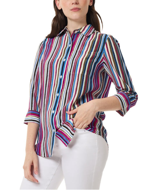 Jones New York Petite Small Multi-Coloured Striped Button-Down Blouse Top NWT