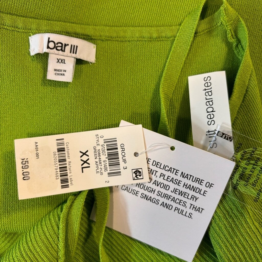 Bar III Women's Size XXL Green Apple Ribbed Sweater Camisole NWT