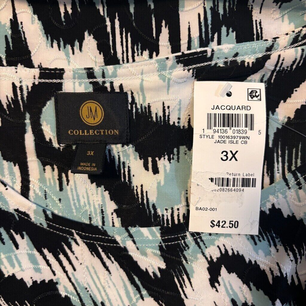 JM Collection Plus Size 3/4-Sleeve Scoop-Neck Multi-Colored Jacquard Top NWT