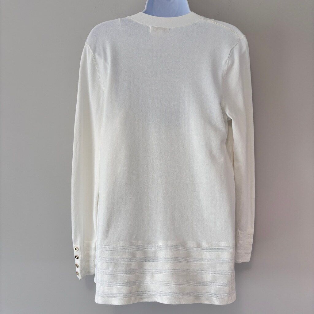 Charter Club Women's Medium Petite Cloud White Ribbed Open-Front Cardigan NWT