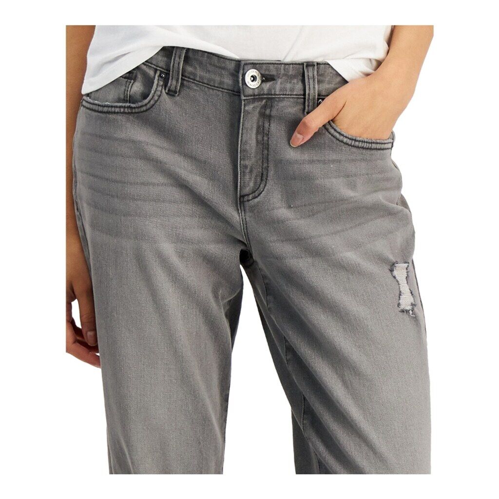 INC International Concepts Women's 2 Grey Mid Rise Ripped Straight-Leg Jeans NWT