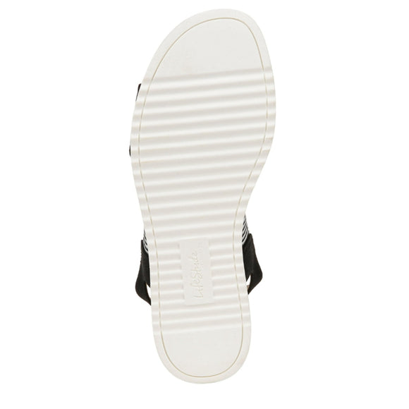 LifeStride Women's Size 8 Black Round Open Toe Wedge Slingback Sandals NIB