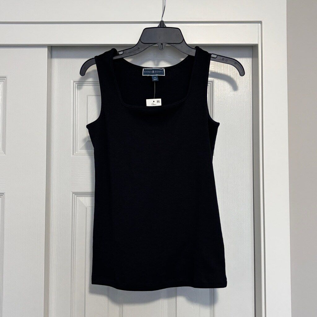 Karen Scott Women's XS Black Square-Neck 100% Cotton Tank Top NWT
