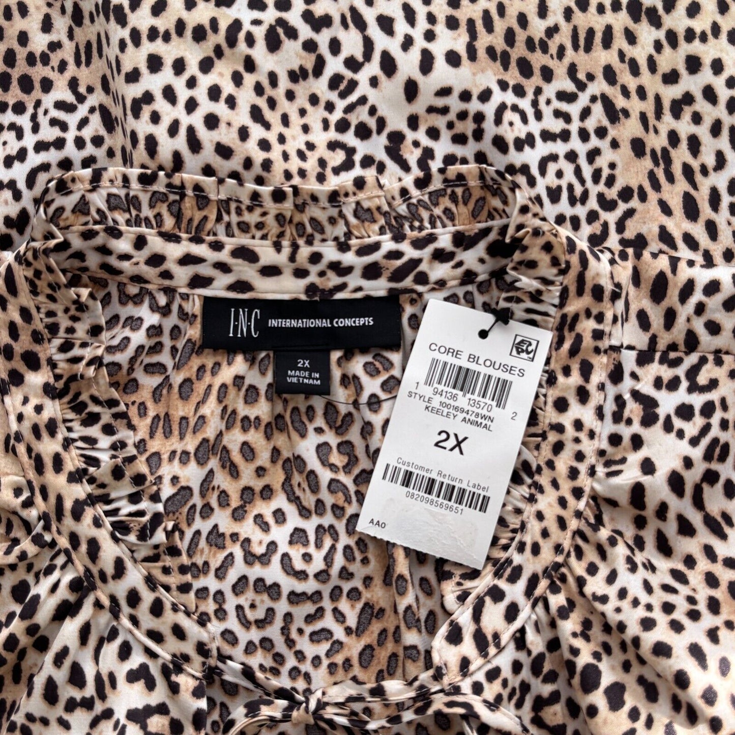 INC International Concepts Plus Size Leopard Print Surplice Satin Blouse NWT