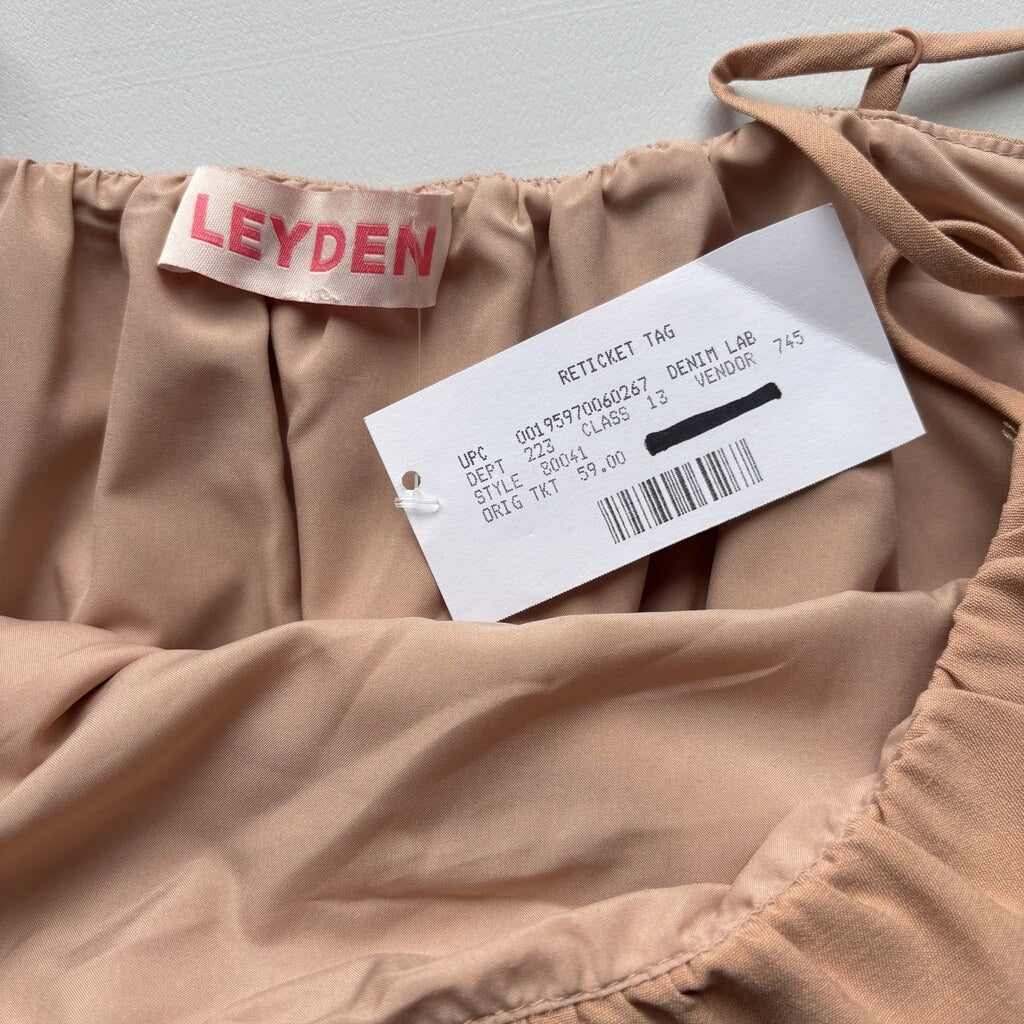 LEYDEN Women's Small Linen Beige / Tan Gathered Cami Crop Top NWT