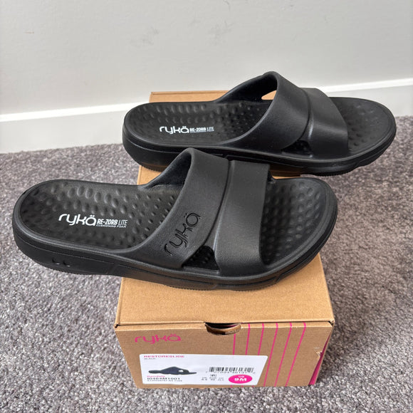 Ryka Women's 9 Black Comfortable Foot Conforming Sport Slides NIB