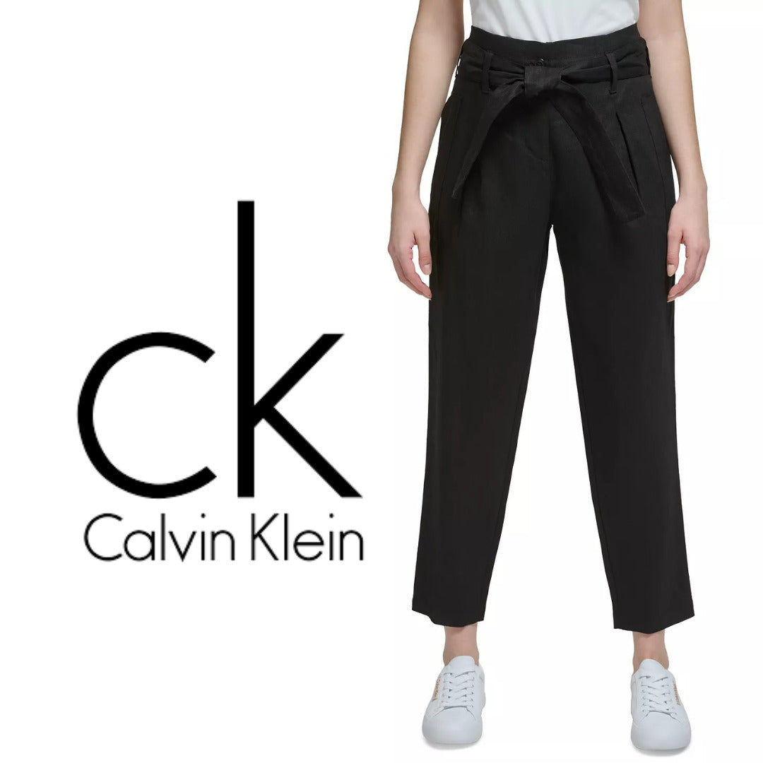 CALVIN KLEIN Women's High-Rise Tie-Waist Pants, Black NWT