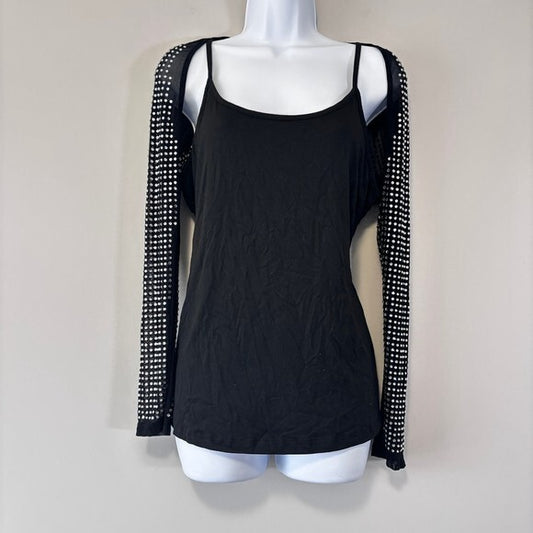 SHEIN Women's Black & Silver Studded Glam & Edgy Long Sleeve Add-On Top NIB