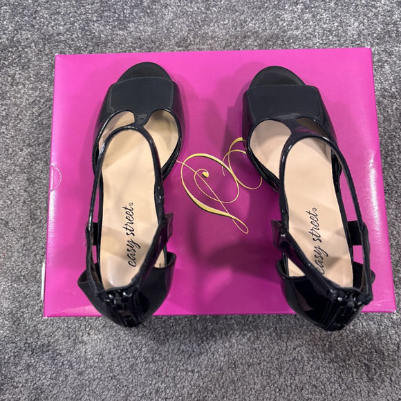 Easy Street Women's 6.5 Black Patent Flash Dress Strappy Heels NIB