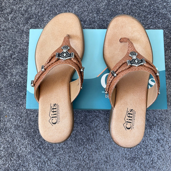 Cliffs by White Mountain Women's Size 8.5 Brown Bailee Embellished Sandals NIB