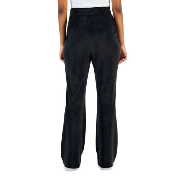 INC International Concepts Size M Black Velour High Rise Flare Leg Pants NWT.