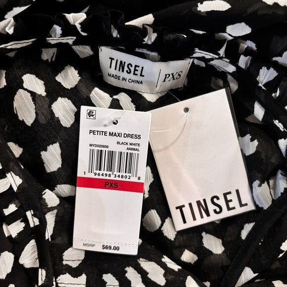 Tinsel Petite Extra Small Black & White Polka Dot Tiered Maxi Dress NWT