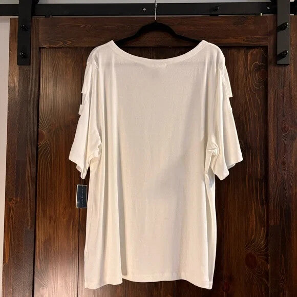 Karen Scott  Plus Size 100% Cotton White Cutout-Sleeve Top NWT.