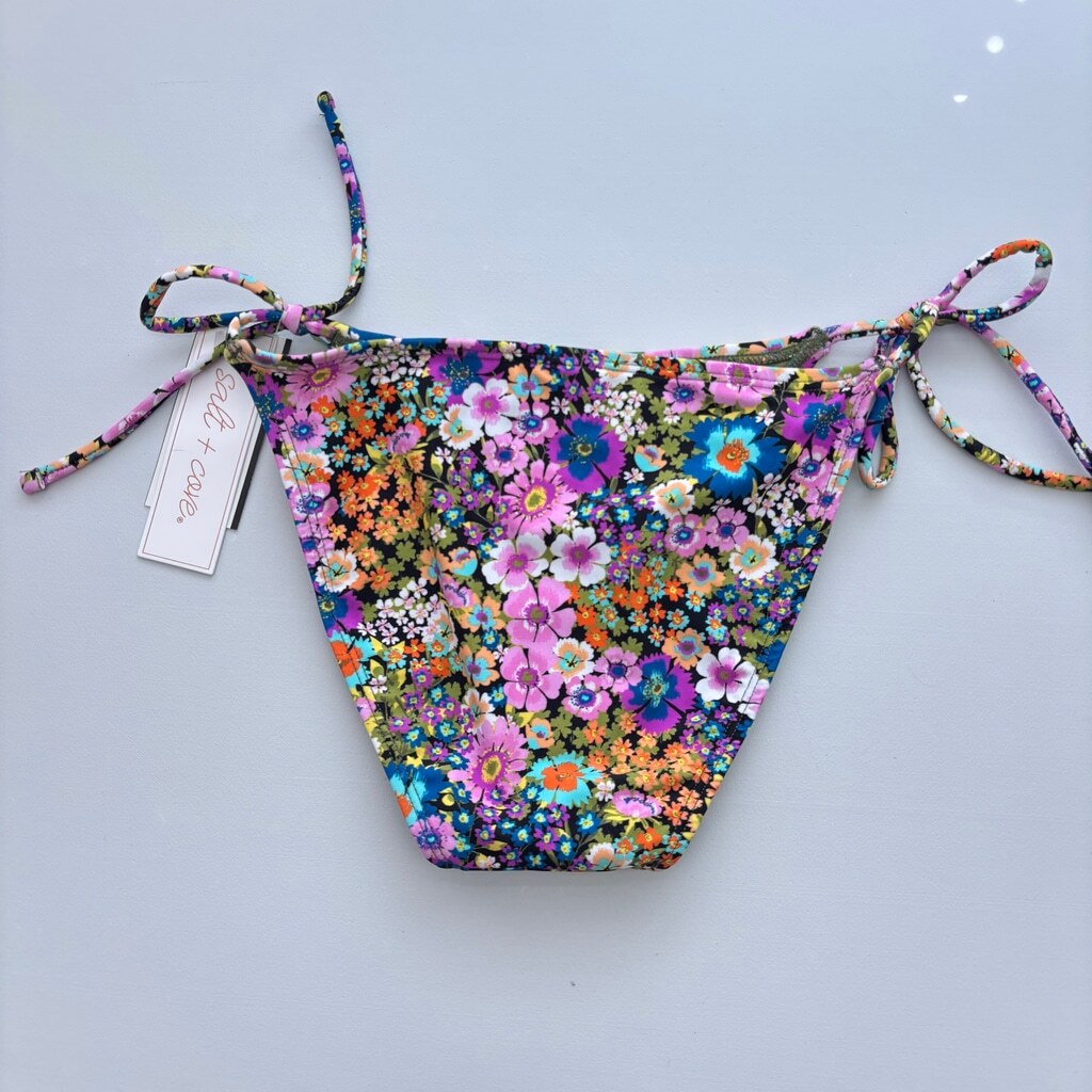 Salt + Cove Women's Multicolor Flower Burst Side-Tie Bikini Bottoms NWT