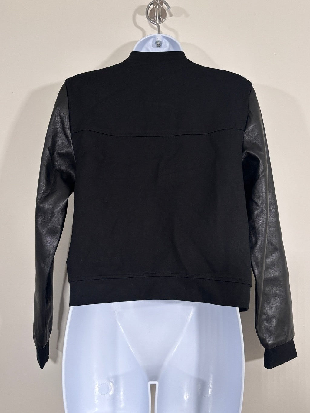 Bar III Women's Petite Small Faux Leather Sleeve Bomber Jacket NWT