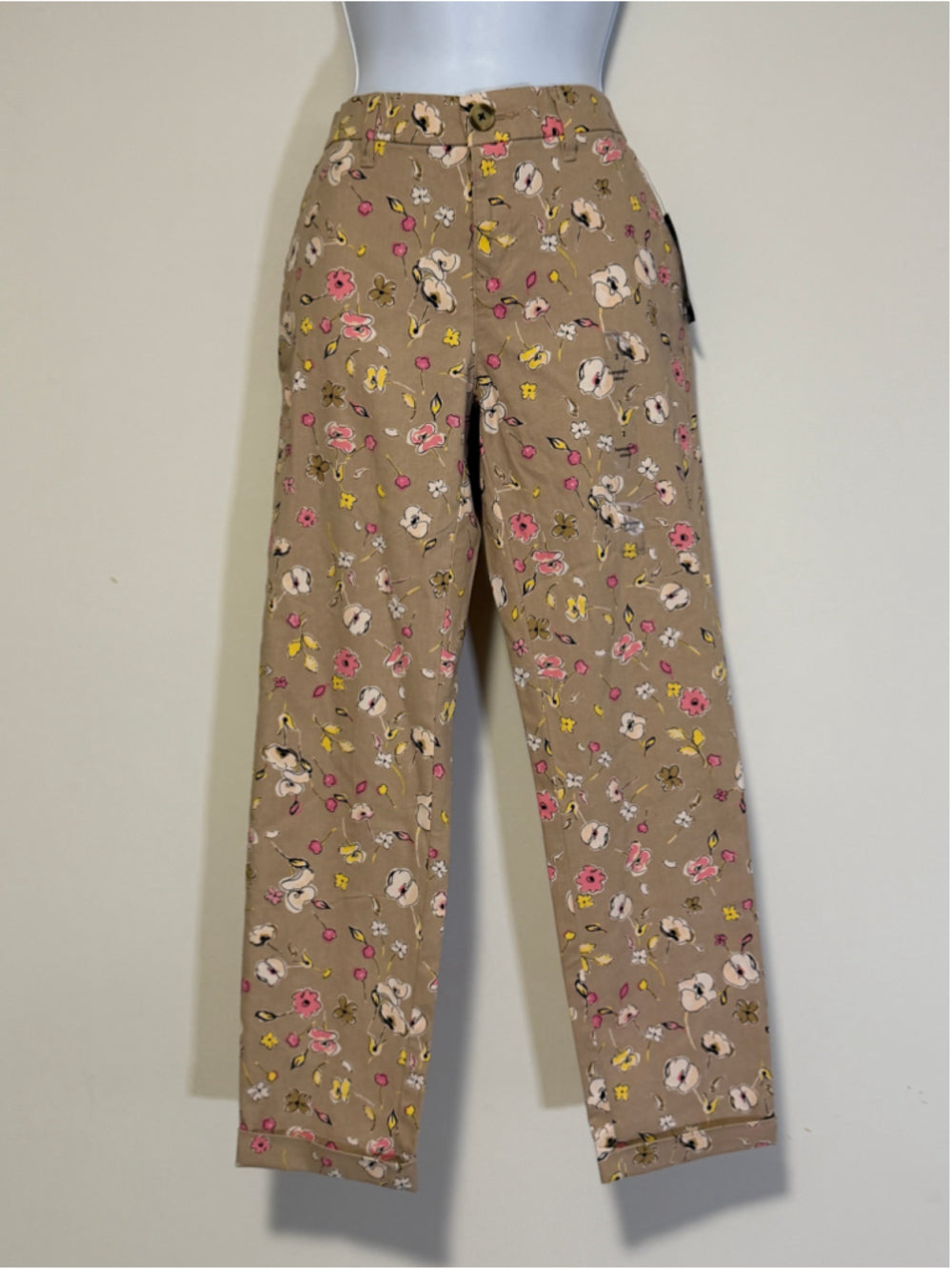 Tommy Hilfiger Size 2 Beige Floral-Print Cuffed Chino Pants NWT
