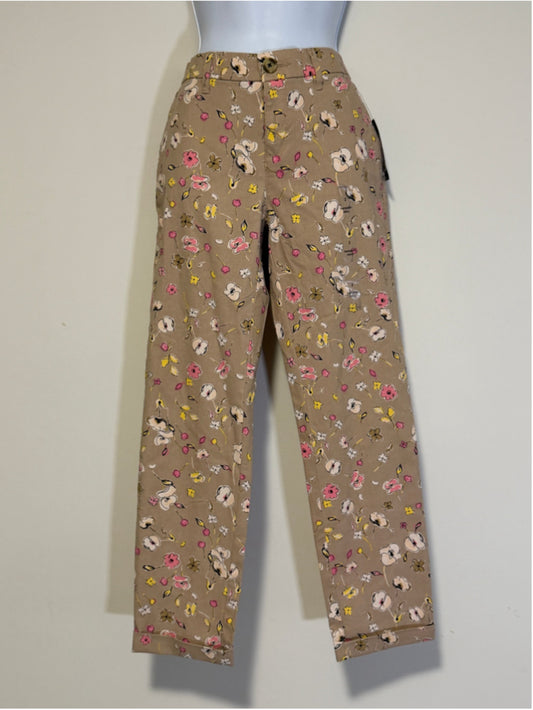 Tommy Hilfiger Size 2 Beige Floral-Print Cuffed Chino Pants NWT