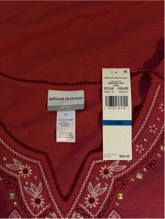 Alfred Dunner Petite Extra Large Red Split Neck Floral Embroidered Top NWT