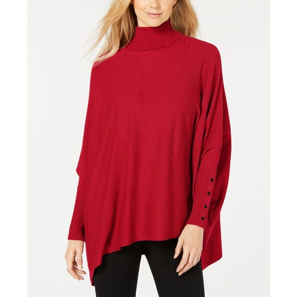Alfani Women's Size Small Bright Red Turtleneck Poncho Sweater NWT