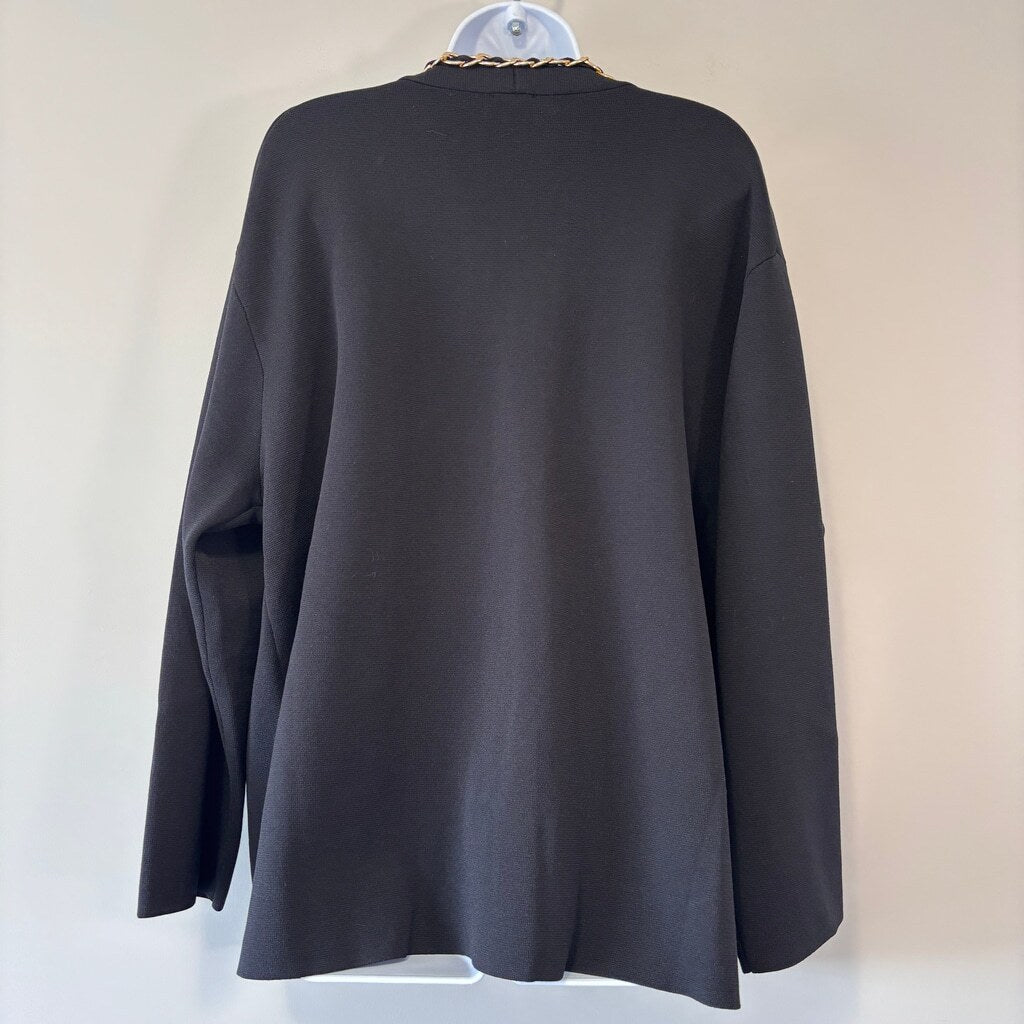 INC International Concepts Plus Size 2X Gold Chain-Trim Black Cardigan NWT