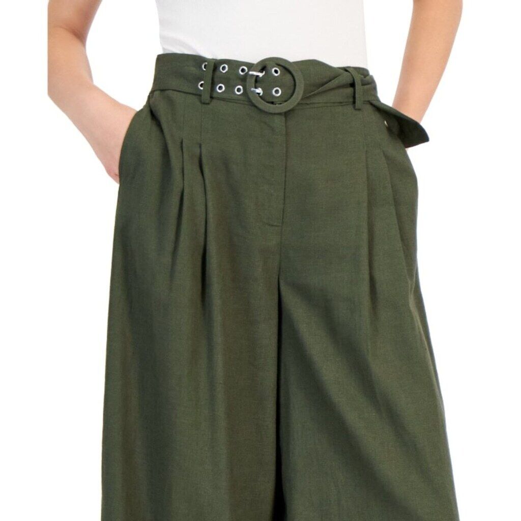 I.N.C. International Concepts Women's XL Green Linen Cropped Wide-Leg Pants NWT