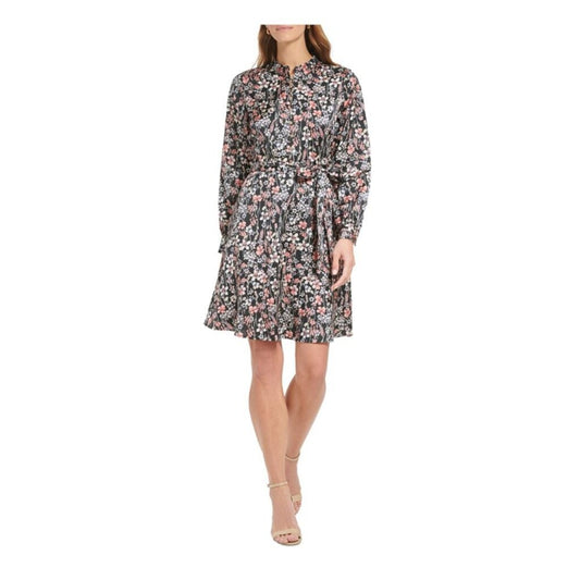 Tommy Hilfiger Women's 6 Belted Button Down Floral Mandarin Collar Dress NWOT