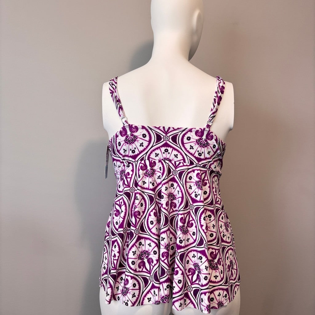 Swim Solutions Women's Plus Size Purple & White V-Neck Tankini Top NWT