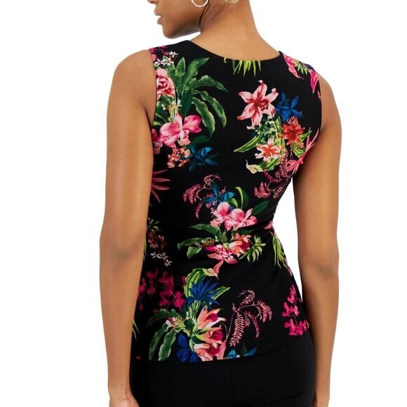 I.N.C. International Concepts Size XS Floral Printed Mesh Crossover Top NWT