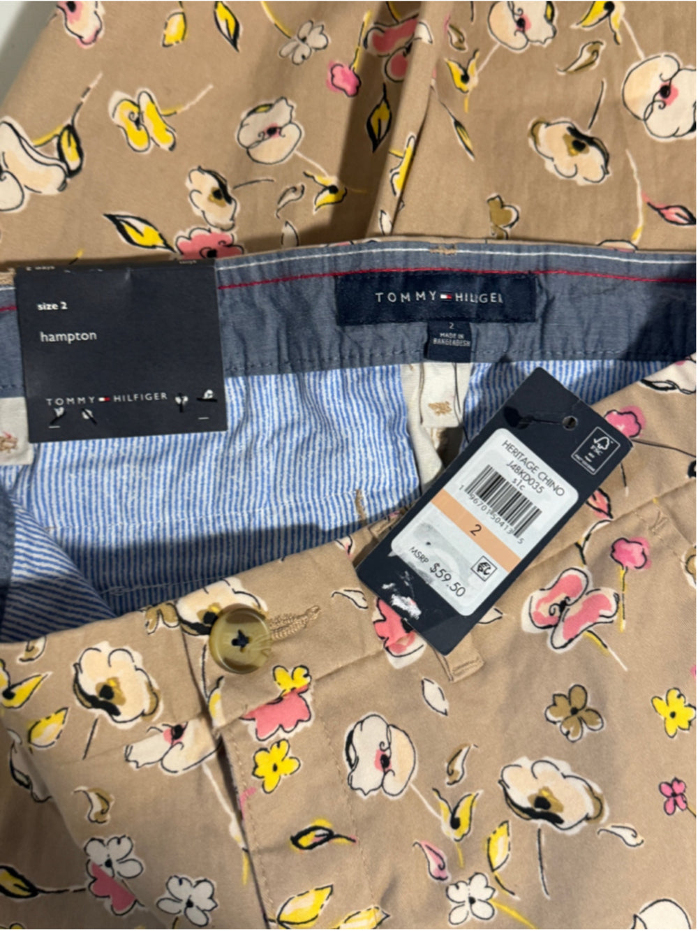 Tommy Hilfiger Size 2 Beige Floral-Print Cuffed Chino Pants NWT