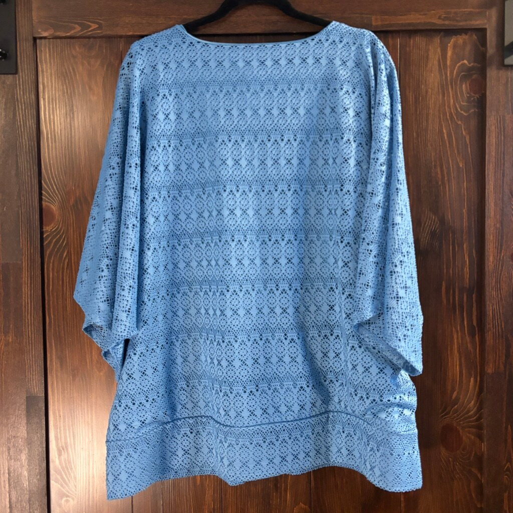 JM Collection Plus Size 3X Light Blue Poncho Top NWT
