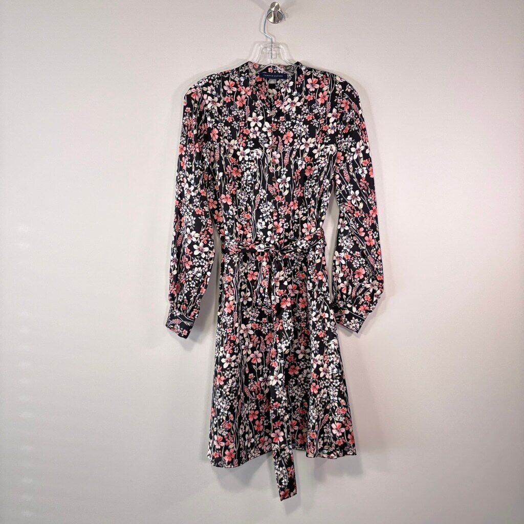 Tommy Hilfiger Women's 6 Belted Button Down Floral Mandarin Collar Dress NWOT