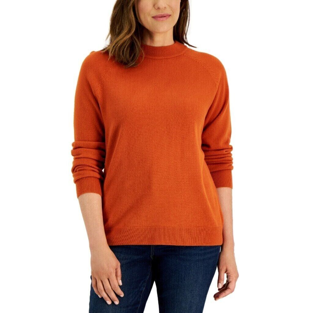 Karen Scott Petite Mock Neck Zip-Back Orange Knit Sweater NWT