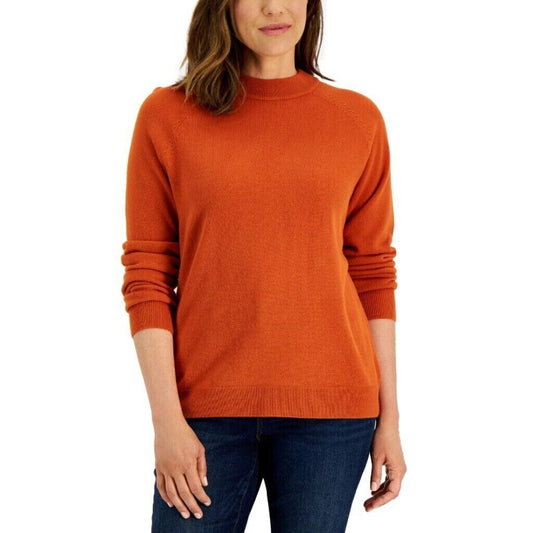 Karen Scott Petite Mock Neck Zip-Back Orange Knit Sweater NWT