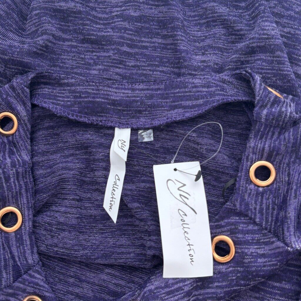 NY Collection Women's Large Petite Purple Cut-Out Grommet Blouse NWT