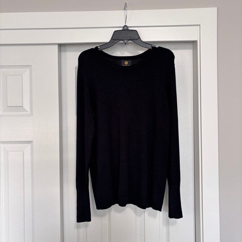 JM Collection Women's Petite Rivet Detail Black Sweater NWT