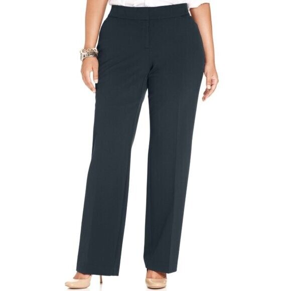 JM Collection Women's Plus & Petite Navy Curvy-Fit Straight-Leg Pants NWT