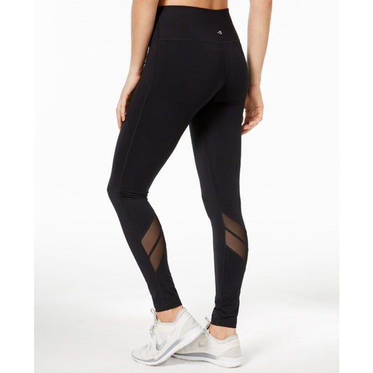 Ideology Women's XS Black Mesh-Trimmed Rapid-Dry Leggings NWT