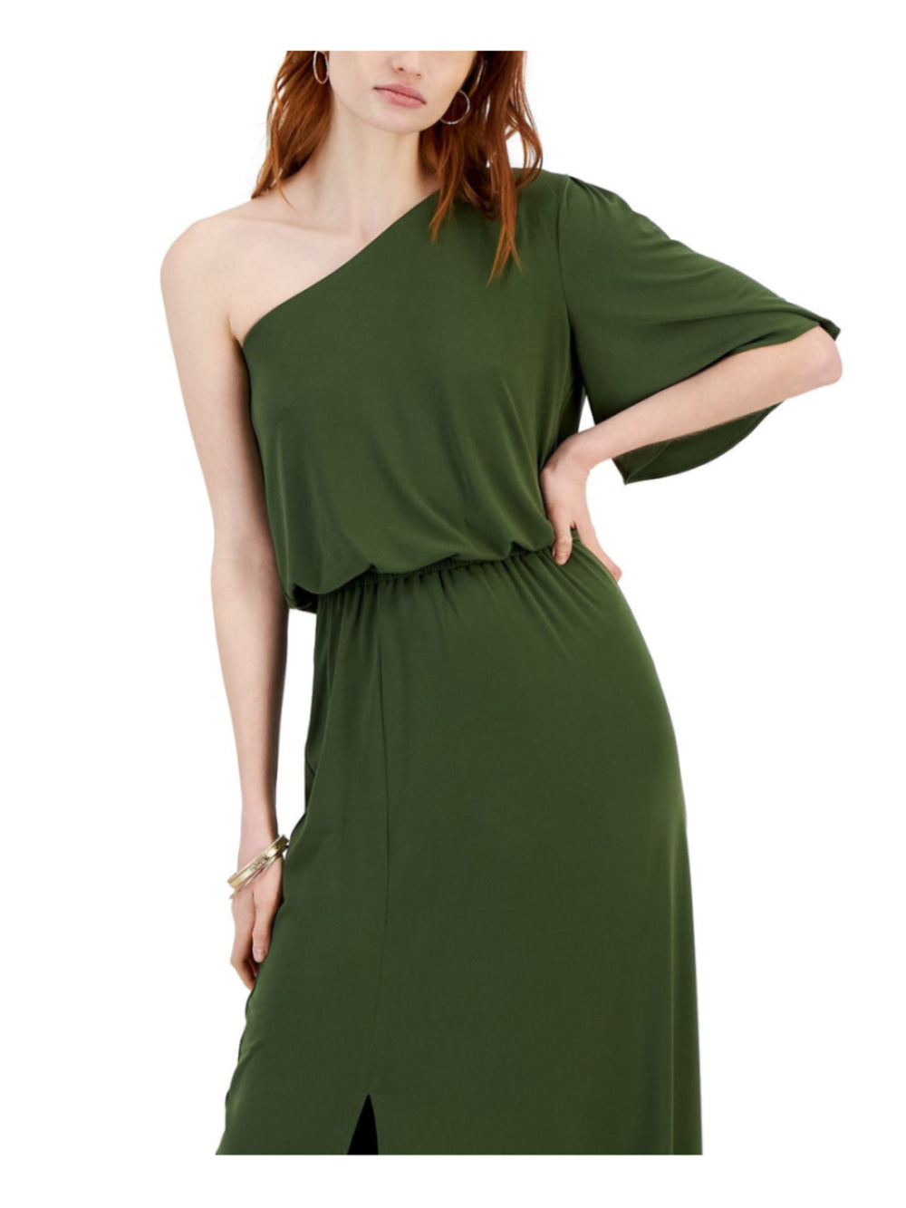 INC International Concepts Medium Dark Green One-Shoulder Maxi Dress NWT