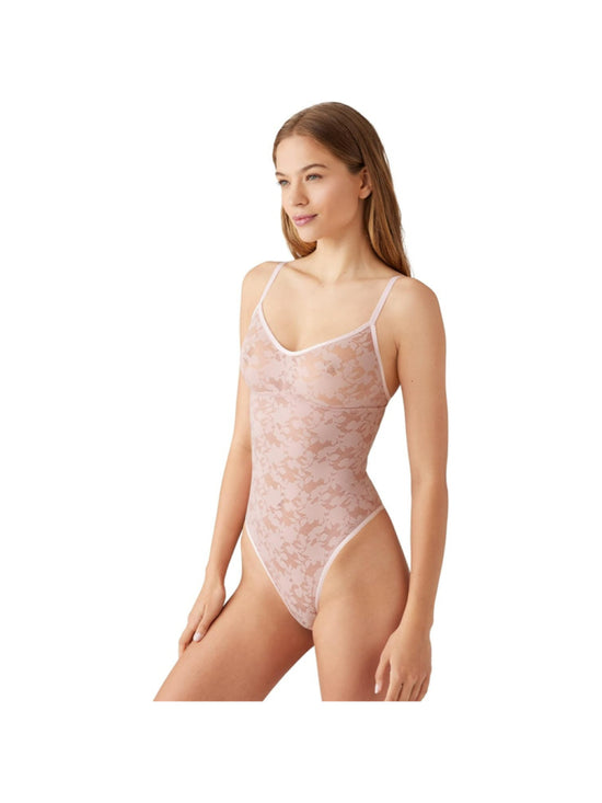 B.tempt'd Size Small Pink Floral Lace Mesh Teddy Shadow Scene Bodysuit NWT