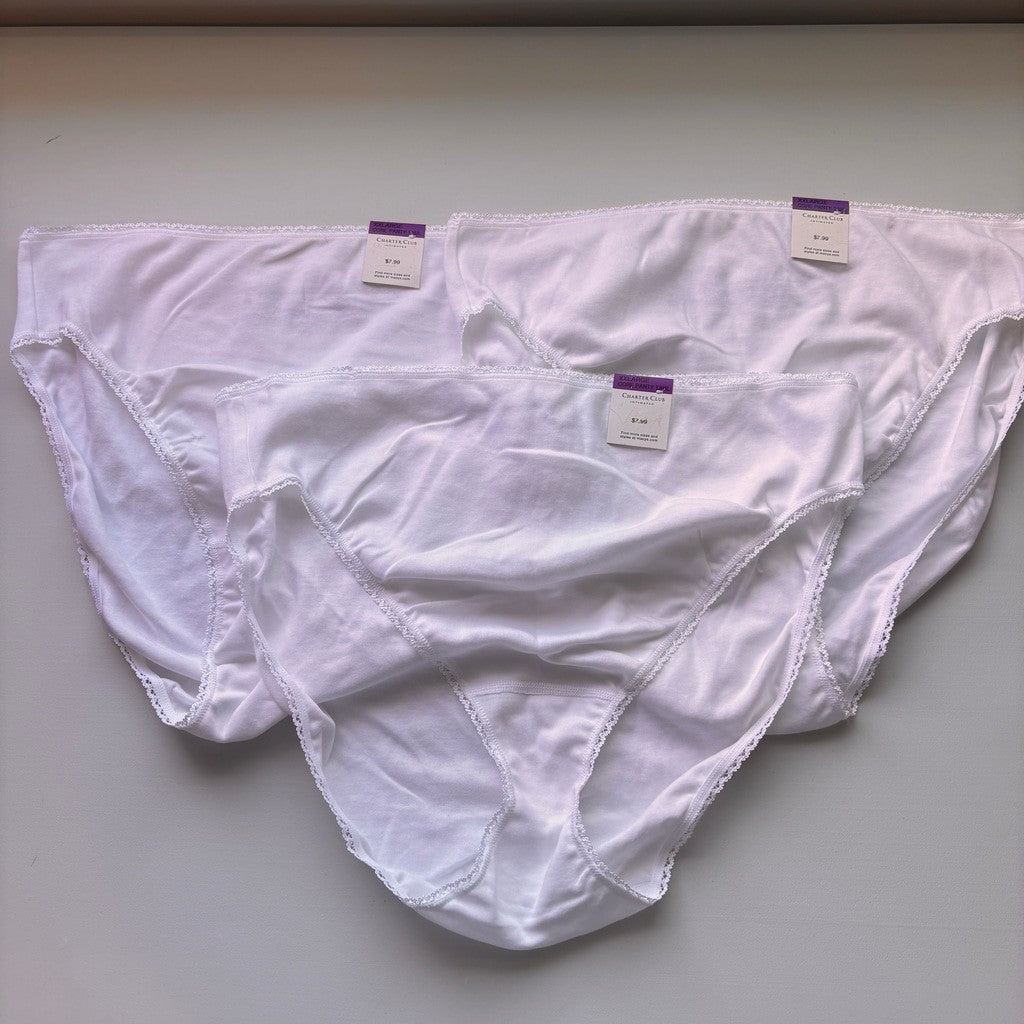 Charter Club Women's XXL White 100% Cotton 3 Pack of Brief Underwear NWT XXL34