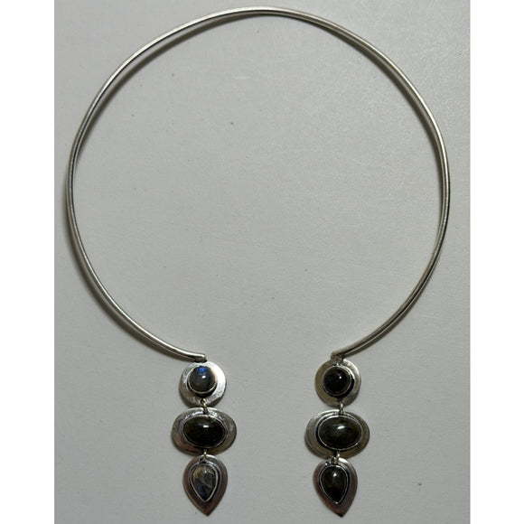 925 Silver Plated Choker Fiery Labradorite Gemstone Adjustable Necklace NWT